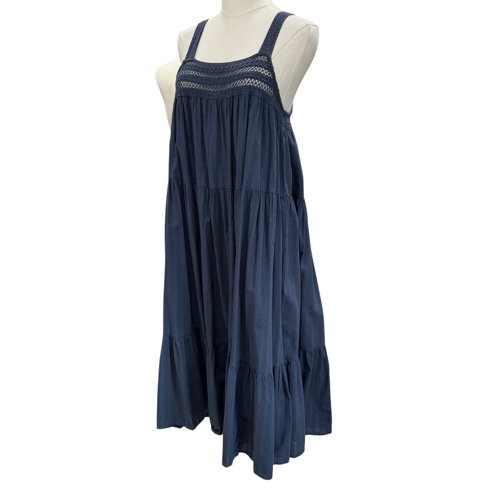 Steel Blue Boho Tiered Midi Dress Crochet Cotton Festival Cottagecore Beach SZ M - Picture 7 of 8